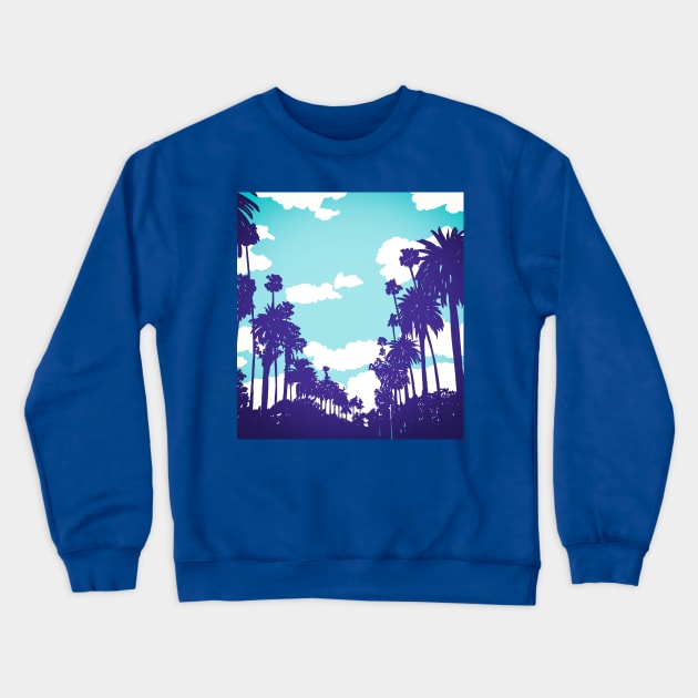 Blue alley of palm trees in California Crewneck Sweatshirt by Mimie20